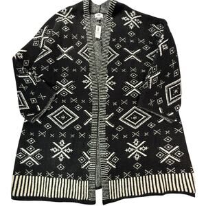 NWT Old Navy Cozy Geometric Aztec Fair Isle Open Front Cardigan Black White XXL